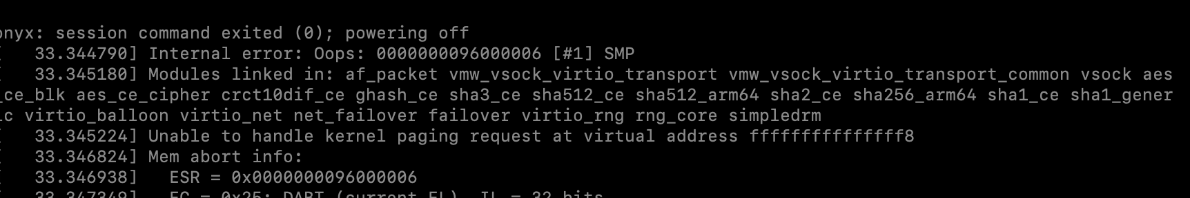 Kernel panic: Internal error: Oops: 0000000096000006 [#1] SMP